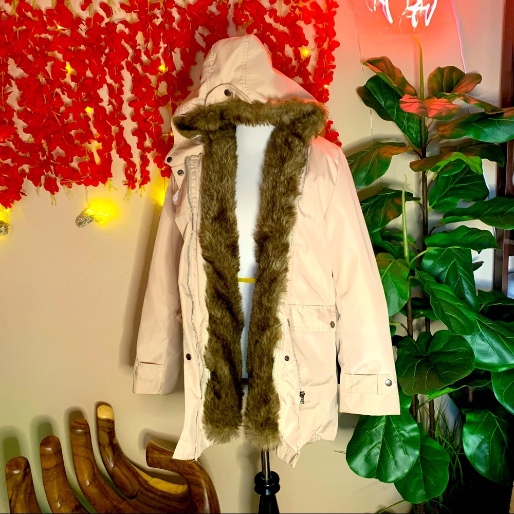 Cream Faux Fur Lined Coat